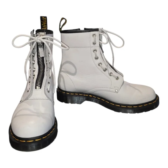 Dr. Martens White‎ Zip-Up Leather Lace Up Hiking Combat Boots Women's Size 9 US - Picture 8 of 12